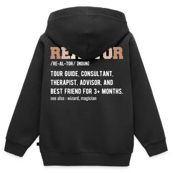 Lustiger Immobilienmakler - Makler Definition - Kinder Premium Organic Zip Hoodie - Schwarz - Hinten - AI Model Kid Male (0cm)