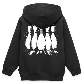 Bowling Pins - Kinder Premium Organic Zip Hoodie - Schwarz - Hinten - AI Model Kid Male (0cm)