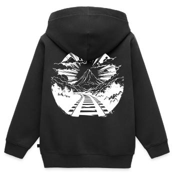 Railway Graphic - Kids Premium Organic Zip-up Hoodie - black - Back - AI Model Kid Male (0cm)