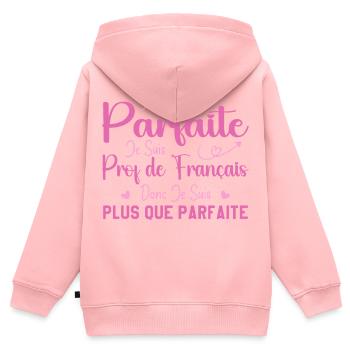 Femme Humour Professeur de Français - Sweat Premium à capuche zippé enfant bio - rose - Dos - AI Model Kid Female (0cm)