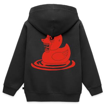 Rote dämonische Ente - Kinder Premium Organic Zip Hoodie - Schwarz - Hinten - AI Model Kid Male (0cm)