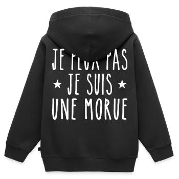 je peux pas je suis une morue - Sweat Premium à capuche zippé enfant bio - noir - Dos - AI Model Kid Male (0cm)