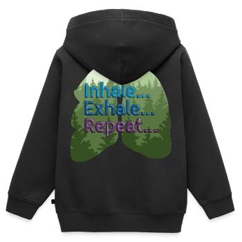 Ruhiges Atmen Tee | Einatmen, ausatmen, wiederholen, Achtsamkeit - Kinder Premium Organic Zip Hoodie - Schwarz - Hinten - AI Model Kid Male (0cm)