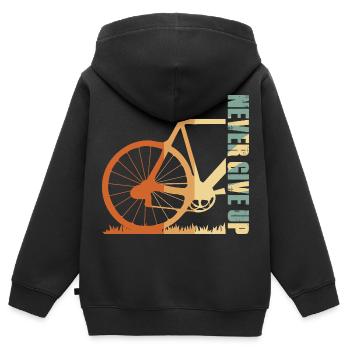 Conception de la silhouette du vélo en pente - Sweat Premium à capuche zippé enfant bio - noir - Dos - AI Model Kid Male (0cm)