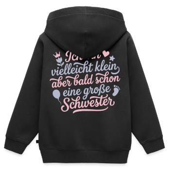 Klein aber bald schon große Schwester 2026 / 2027 - Kinder Premium Organic Zip Hoodie - Schwarz - Hinten - AI Model Kid Male (0cm)