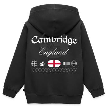 Souvenir de voyage pour le streetwear de Cambridge, Angleterre - Sweat Premium à capuche zippé enfant bio - noir - Dos - AI Model Kid Male (0cm)