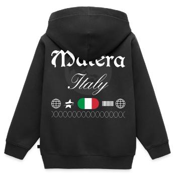 Souvenir de voyage streetwear de Matera Italie - Sweat Premium à capuche zippé enfant bio - noir - Dos - AI Model Kid Male (0cm)