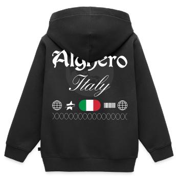 Souvenir de voyage streetwear Alghero Italie - Sweat Premium à capuche zippé enfant bio - noir - Dos - AI Model Kid Male (0cm)