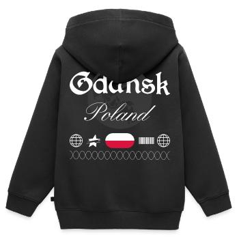 Souvenir de voyage streetwear de Gdansk, Pologne - Sweat Premium à capuche zippé enfant bio - noir - Dos - AI Model Kid Male (0cm)