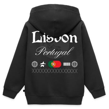 Souvenir de voyage pour le streetwear Lisbonne Portugal - Sweat Premium à capuche zippé enfant bio - noir - Dos - AI Model Kid Male (0cm)