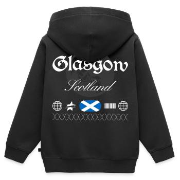Souvenir de voyage streetwear de Glasgow, Écosse - Sweat Premium à capuche zippé enfant bio - noir - Dos - AI Model Kid Male (0cm)