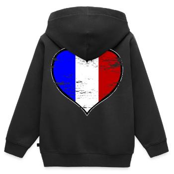 Drapeau du cœur français utilisé - Sweat Premium à capuche zippé enfant bio - noir - Dos - AI Model Kid Male (0cm)