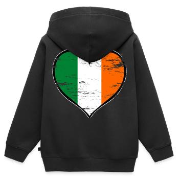 Drapeau du cœur irlandais utilisé - Sweat Premium à capuche zippé enfant bio - noir - Dos - AI Model Kid Male (0cm)