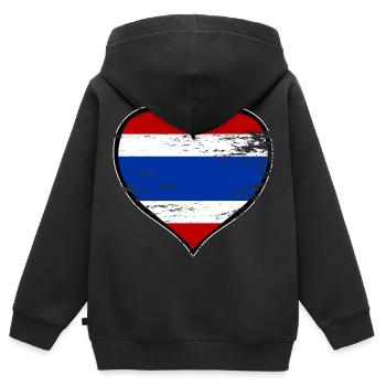 Drapeau du cœur de Thaïlande utilisé - Sweat Premium à capuche zippé enfant bio - noir - Dos - AI Model Kid Male (0cm)