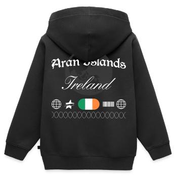 Souvenir de voyage streetwear dans les îles Aran en Irlande - Sweat Premium à capuche zippé enfant bio - noir - Dos - AI Model Kid Male (0cm)