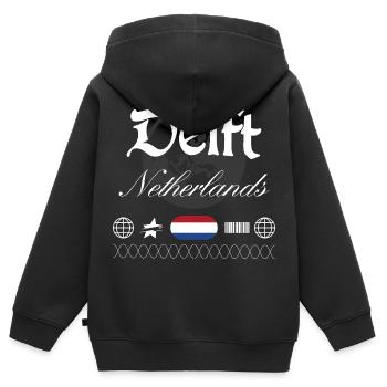 Souvenir de voyage streetwear pour les Pays-Bas à Delft - Sweat Premium à capuche zippé enfant bio - noir - Dos - AI Model Kid Male (0cm)