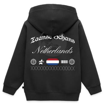 Zaanse Schans Niederlande Streetwear Reise - Kinder Premium Organic Zip Hoodie - Schwarz - Hinten - AI Model Kid Male (0cm)