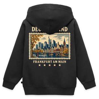 Deutschland Frankfurt Vintage Reisemarke - Kinder Premium Organic Zip Hoodie - Schwarz - Hinten - AI Model Kid Male (0cm)