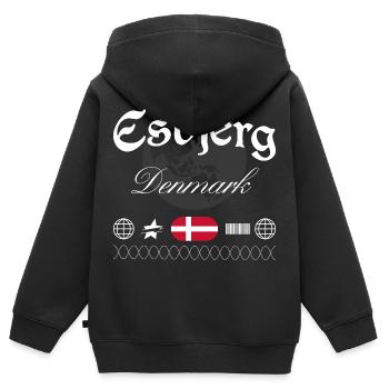 Souvenir de voyage Esbjerg Denmark Streetwear - Sweat Premium à capuche zippé enfant bio - noir - Dos - AI Model Kid Male (0cm)