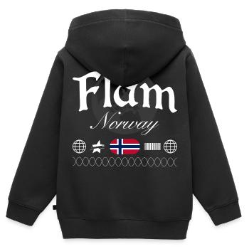 Souvenir de voyage Flåm Norway Streetwear - Sweat Premium à capuche zippé enfant bio - noir - Dos - AI Model Kid Male (0cm)