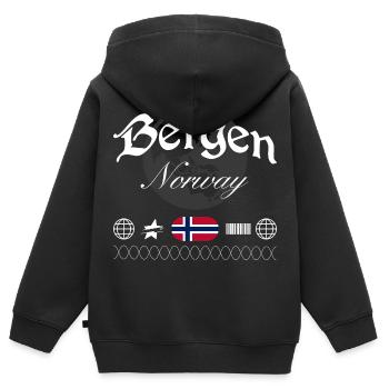 Bergen Norway Streetwear Travel Souvenir - Kids Premium Organic Zip-up Hoodie - black - Back - AI Model Kid Male (0cm)