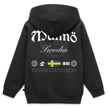 Malmö Sweden Streetwear Travel Souvenir - Kids Premium Organic Zip-up Hoodie - black - Back - AI Model Kid Male (0cm)