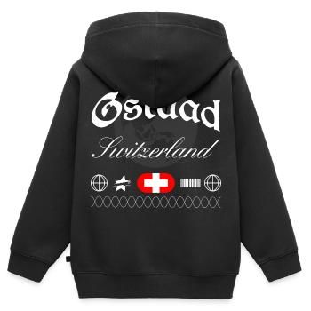 Souvenir de voyage streetwear de Gstaad en Suisse - Sweat Premium à capuche zippé enfant bio - noir - Dos - AI Model Kid Male (0cm)