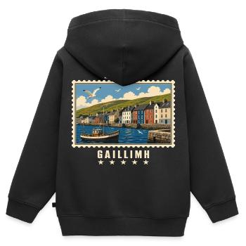 Irland Galway Vintage Reisemarke - Kinder Premium Organic Zip Hoodie - Schwarz - Hinten - AI Model Kid Male (0cm)