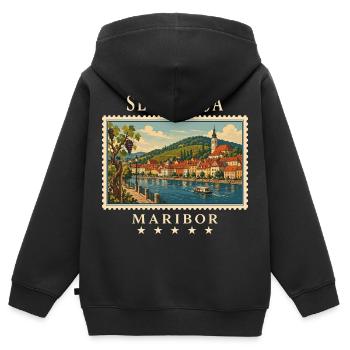 Slovenia Maribor Vintage Travel Brand - Kids Premium Organic Zip-up Hoodie - black - Back - AI Model Kid Male (0cm)