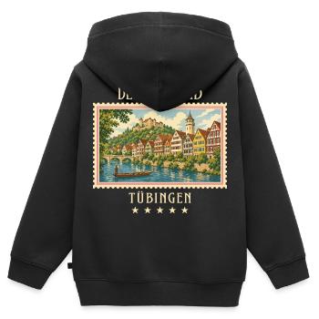 Deutschland Tübingen Vintage Reisemarke - Kinder Premium Organic Zip Hoodie - Schwarz - Hinten - AI Model Kid Male (0cm)
