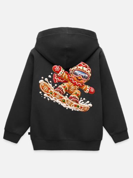 Lebkuchen-Snowboarder zu Weihnachten - Kinder Premium Organic Zip Hoodie - Schwarz