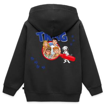 TKKG Junior Lupe mit Pfoten und Oskar - Kinder Premium Organic Zip Hoodie - Schwarz - Hinten - AI Model Kid Male (0cm)