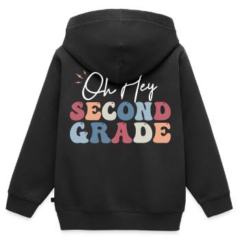 Oh hey, Lehrer, Schüler der zweiten Klasse, 2. Klasse - Kinder Premium Organic Zip Hoodie - Schwarz - Hinten - AI Model Kid Male (0cm)