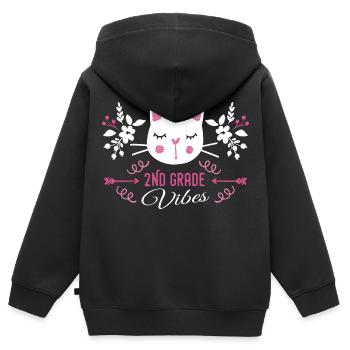 2nd grade | Grade Vibes Back to School Cute Cat - Sweat Premium à capuche zippé enfant bio - noir - Dos - AI Model Kid Male (0cm)