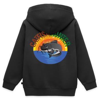 Welsangler Waller Poisson-chat Pêche Wels Wallerangler - Sweat Premium à capuche zippé enfant bio - noir - Dos - AI Model Kid Male (0cm)