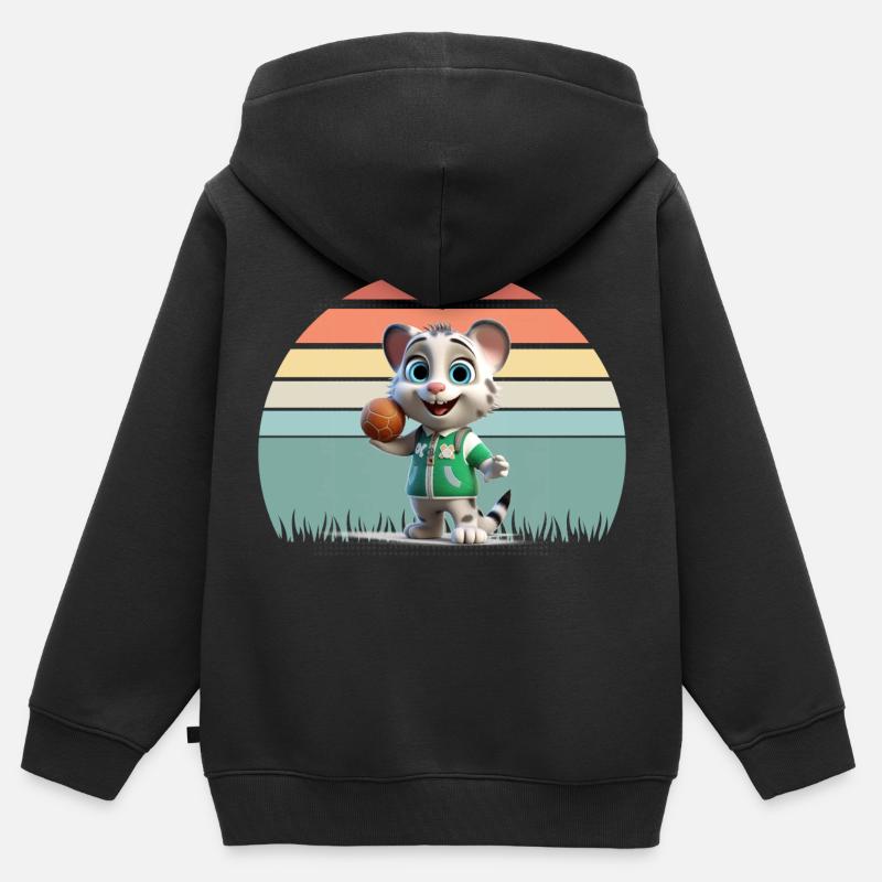 2chat avec balle - Sweat Premium à capuche zippé enfant bio - noir