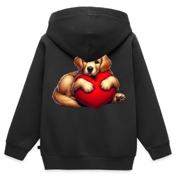 Chien de laboratoire mignon étreignant un oreiller rouge - Sweat Premium à capuche zippé enfant bio - noir - Dos - AI Model Kid Male (0cm)