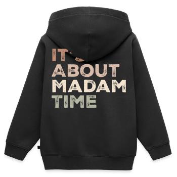 Es geht darum, dass Madame Time Humor sarkastisch lustig sagt - Kinder Premium Organic Zip Hoodie - Schwarz - Hinten - AI Model Kid Male (0cm)