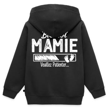 Bientôt Mamie Future Grand mère - Sweat Premium à capuche zippé enfant bio - noir - Dos - AI Model Kid Male (0cm)
