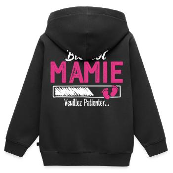 Bientôt Mamie Future Grand mère - Sweat Premium à capuche zippé enfant bio - noir - Dos - AI Model Kid Male (0cm)