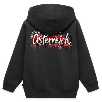 Österreich / Schriftzug mit Farbklecksen - Kinder Premium Organic Zip Hoodie - Schwarz - Hinten - AI Model Kid Male (0cm)