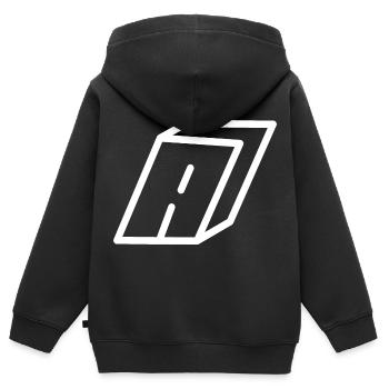 Gliederungsbrief A - Kinder Premium Organic Zip Hoodie - Schwarz - Hinten - AI Model Kid Male (0cm)
