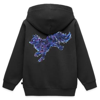 Cooler Galaxy Fuchs Wolf Galaxytier Sternzeichen - Kinder Premium Organic Zip Hoodie - Schwarz - Hinten - AI Model Kid Male (0cm)