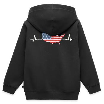 USA Herzschlag Fahne Amerika - Kinder Premium Organic Zip Hoodie - Schwarz - Hinten - AI Model Kid Male (0cm)