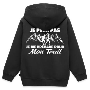 Je peux pas je me prépare pour mon trail - Sweat Premium à capuche zippé enfant bio - noir - Dos - AI Model Kid Male (0cm)