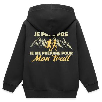 Je peux pas je me prépare pour mon trail - Sweat Premium à capuche zippé enfant bio - noir - Dos - AI Model Kid Male (0cm)