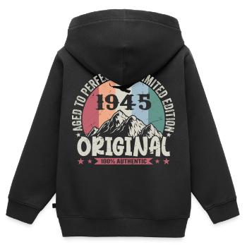 1945 Anniversaire 1945 Vintage Anniversaire 1945 - Sweat Premium à capuche zippé enfant bio - noir - Dos - AI Model Kid Male (0cm)
