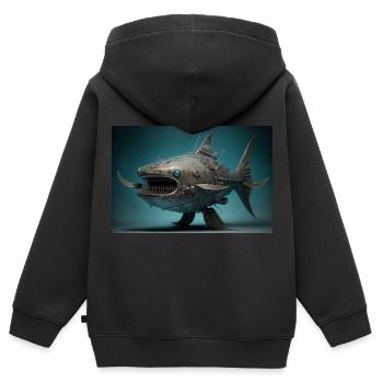 Robo Catfish - Kids Premium Organic Zip-up Hoodie - black - Back - AI Model Kid Male (0cm)
