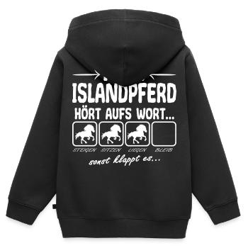 Islandpferd Hört aufs Wort Spruch Lustig - Kinder Premium Organic Zip Hoodie - Schwarz - Hinten - AI Model Kid Male (0cm)