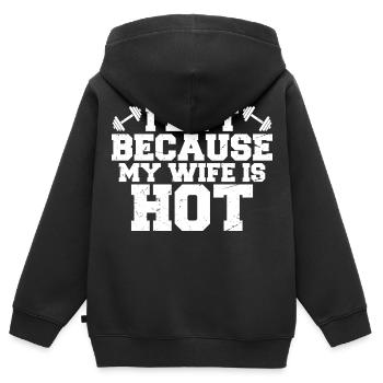 Ich hebe, weil meiner Frau heiß ist - Kinder Premium Organic Zip Hoodie - Schwarz - Hinten - AI Model Kid Male (0cm)